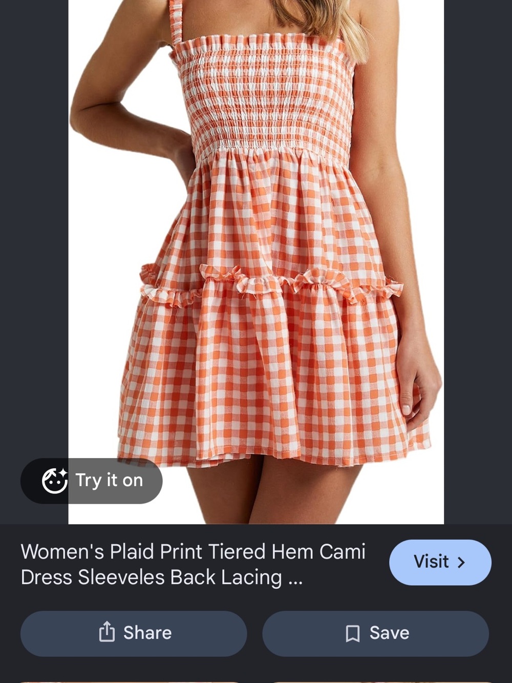 Showpo Orange and White Gingham Smocked Cami Mini Dress